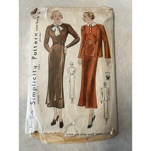 Vintage 1930's Simplicity‎ Pattern #1579 Women's Daytime Dress Size 18 HTF